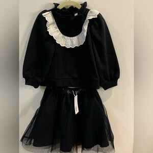 NWT JANIE AND JACK Eyelet Trim Sweatshirt and Black Tulle Skirt  Size 3